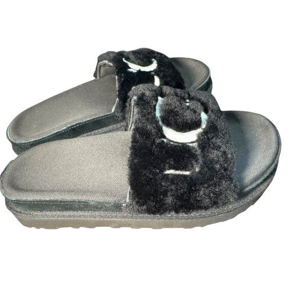 Ugg Black Fluffy Logo Slide Sandals Women's Size 8 NEW‎ - Picture 4 of 7